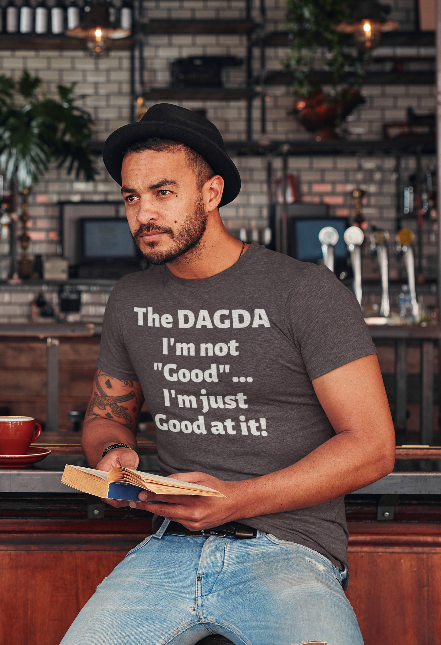 Dagda Good At It - Brown, Olive & Navy - Unisex Short Sleeve Jersey T-Shirt - Eel & Otter