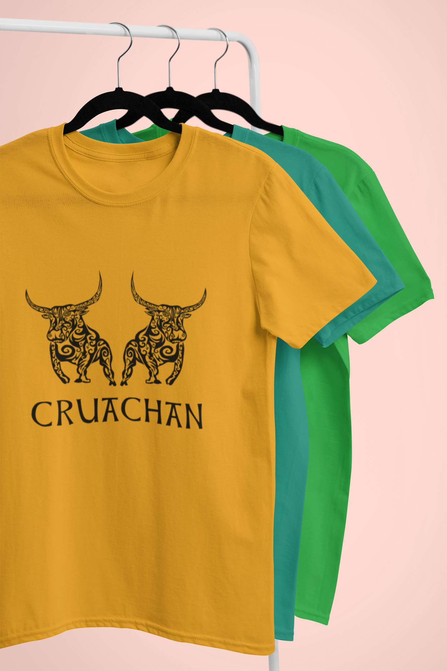 Bulls of Cruachan - Aqua, Gold & Leaf Green - Unisex Short Sleeve Jersey T-Shirt - Eel & Otter