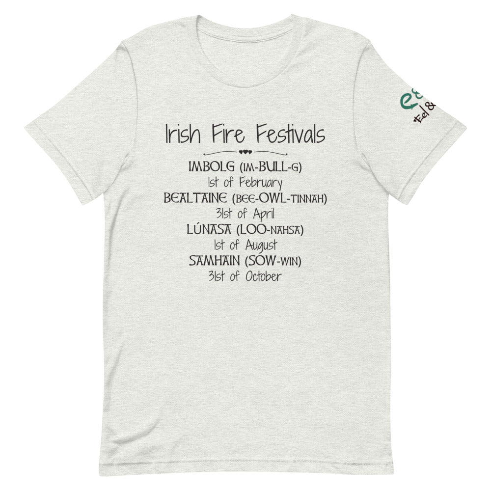 Irish Fire Festivals - Short-Sleeve Unisex T-Shirt Mauve, Gold, Ash - Eel & Otter