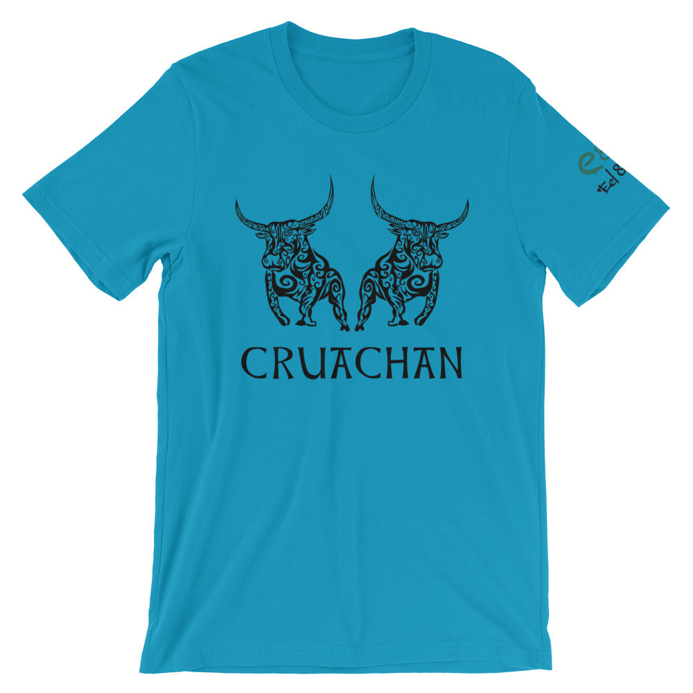 Bulls of Cruachan - Aqua, Gold & Leaf Green - Unisex Short Sleeve Jersey T-Shirt - Eel & Otter