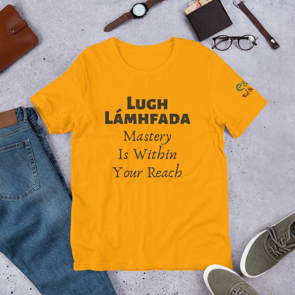 Lugh Lámhfada: Mastery - White, Cream & Gold - Unisex Short Sleeve Jersey T-Shirt - Eel & Otter