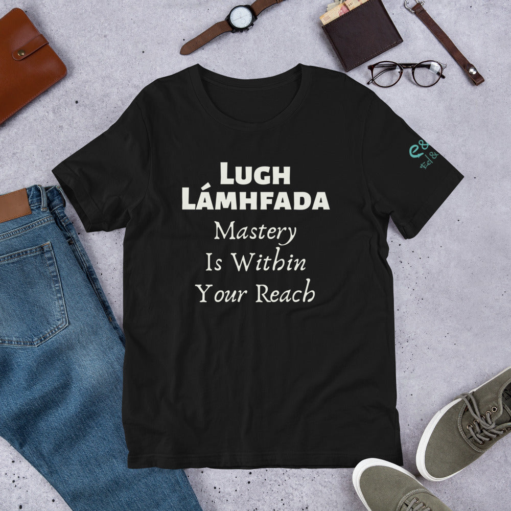 Lugh Lámhfada: Mastery - Black, Grey & Blue - Unisex Short Sleeve Jersey T-Shirt - Eel & Otter