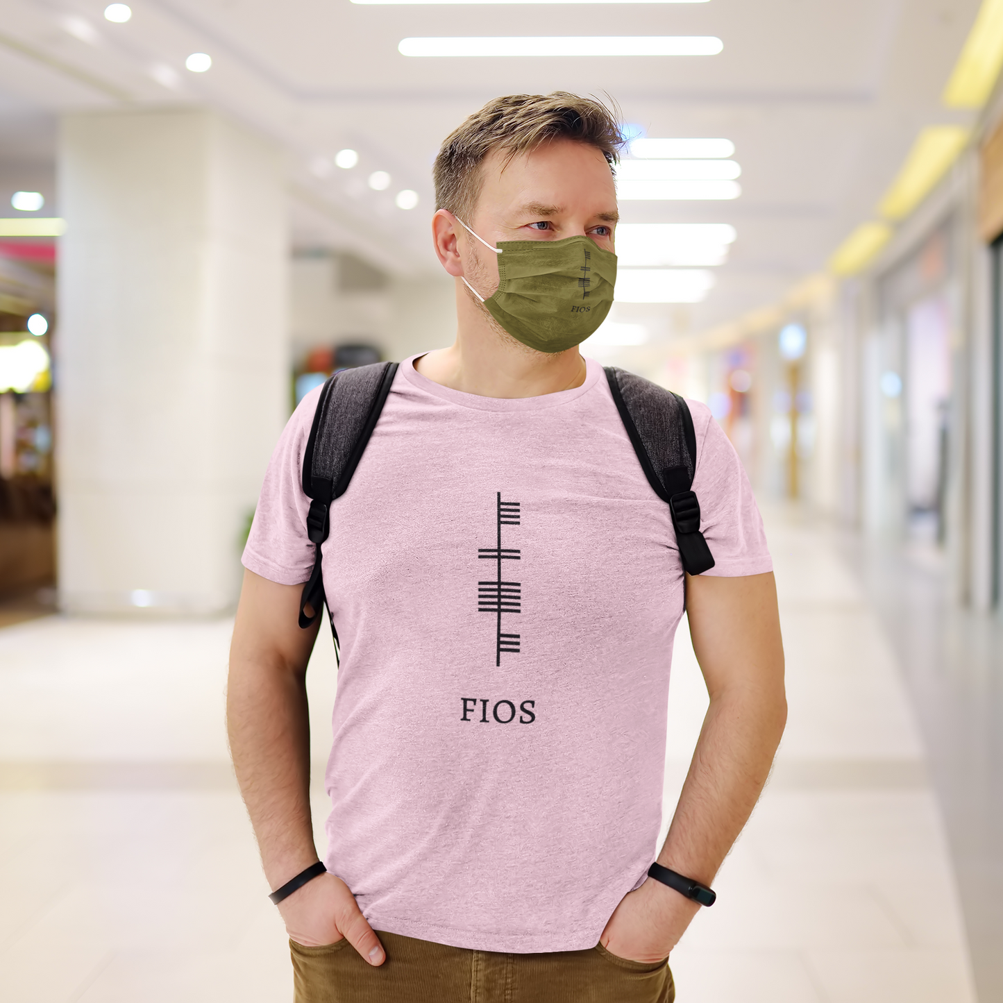 Ogham Series - Fios - Knowledge / Wisdom - Short-Sleeve Unisex T-Shirt, Pink, Light blue, Soft Cream - Eel & Otter