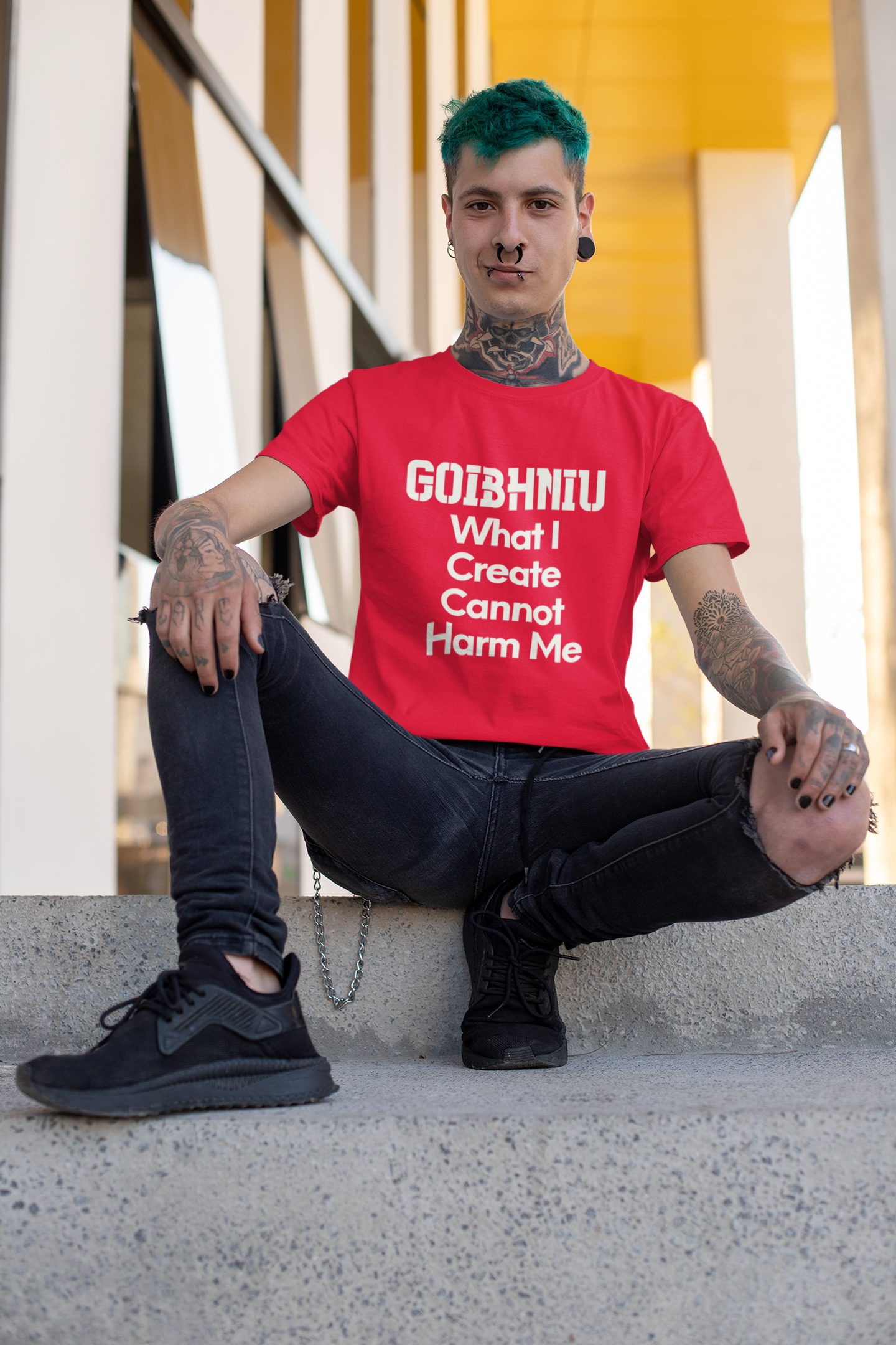 Goibhniu: What I Create - Red, Black & Royal Blue - Unisex Short Sleeve Jersey T-Shirt - Eel & Otter