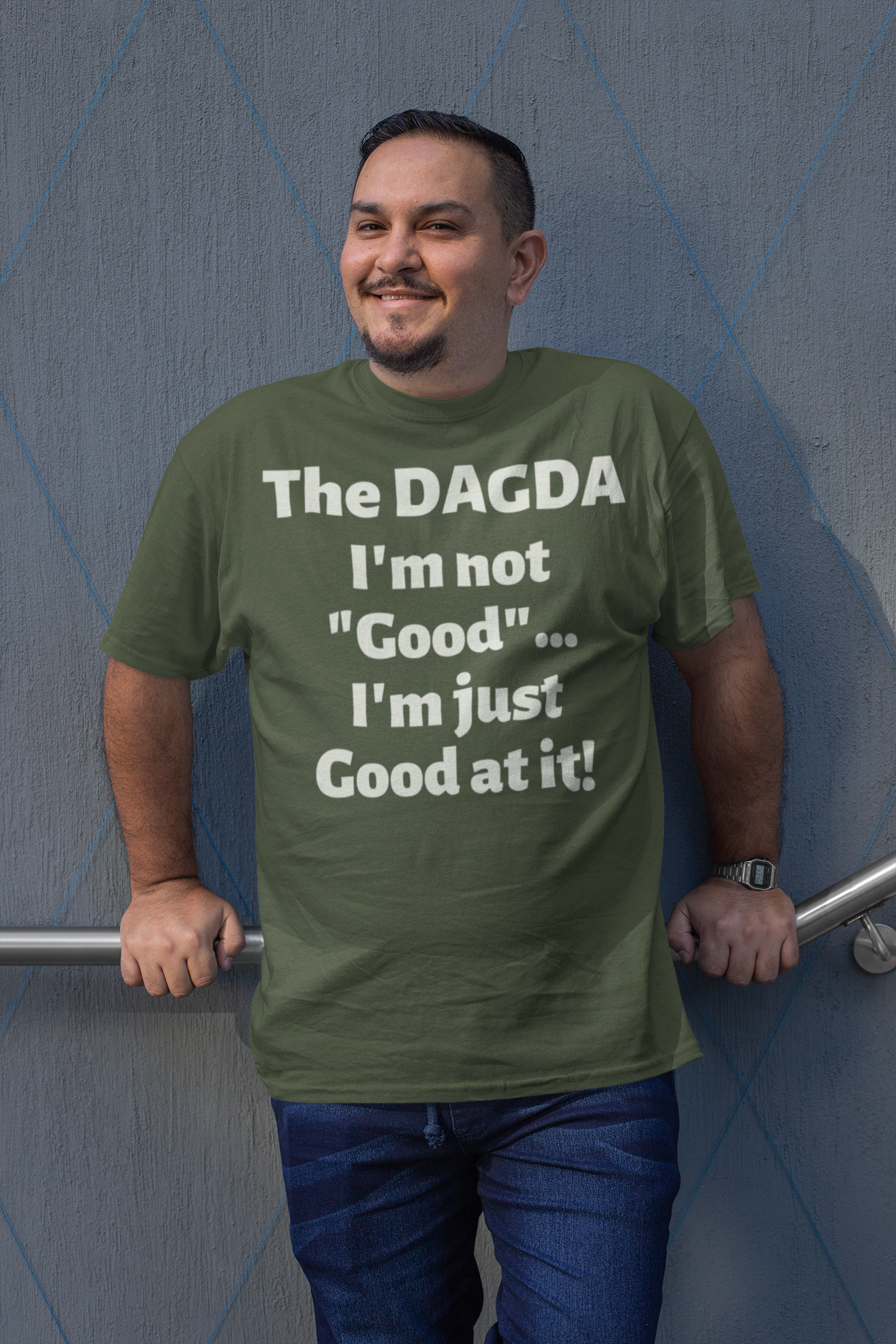 Dagda Good At It - Brown, Olive & Navy - Unisex Short Sleeve Jersey T-Shirt - Eel & Otter