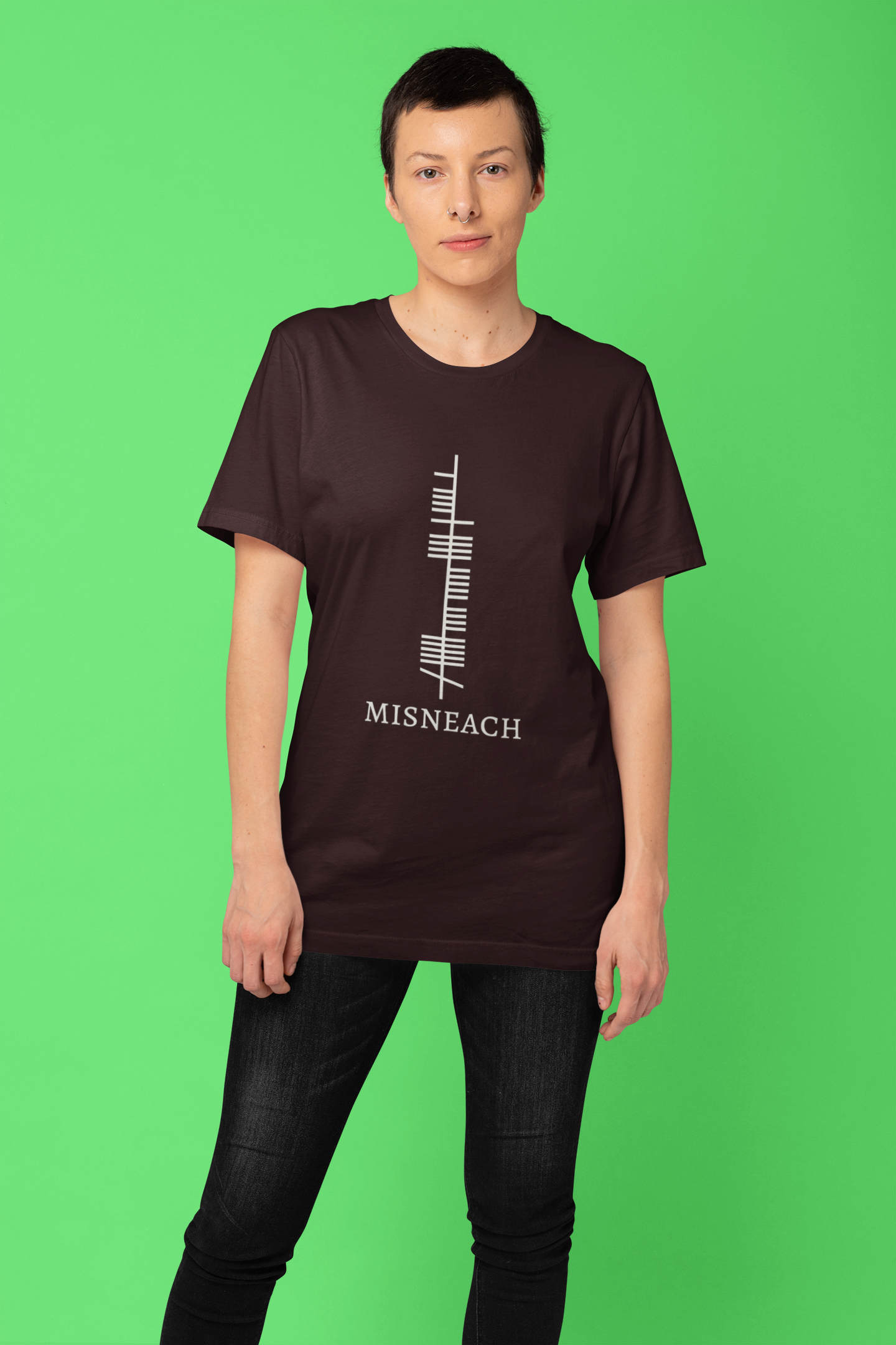 Ogham Series - Misneach - Courage - Short-Sleeve Unisex T-Shirt Black, Oxblook, Forest. - Eel & Otter