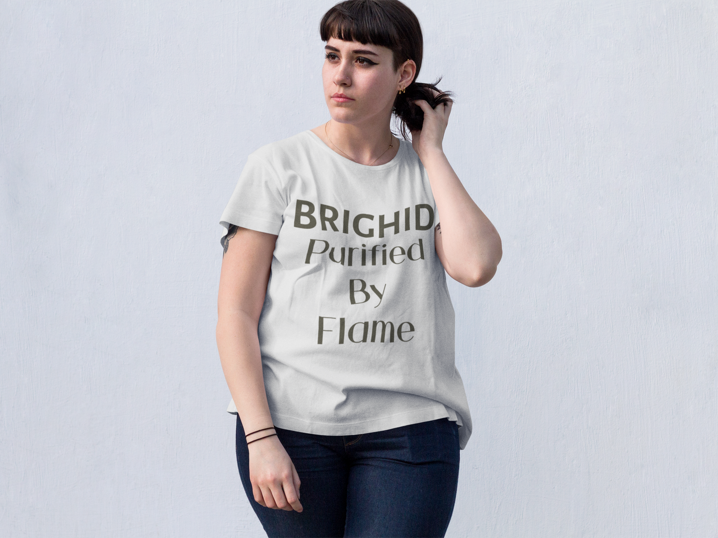Brighid - Purified by Flame - Yellow, Soft Cream & Ash - Unisex Short Sleeve Jersey T-Shirt - Eel & Otter