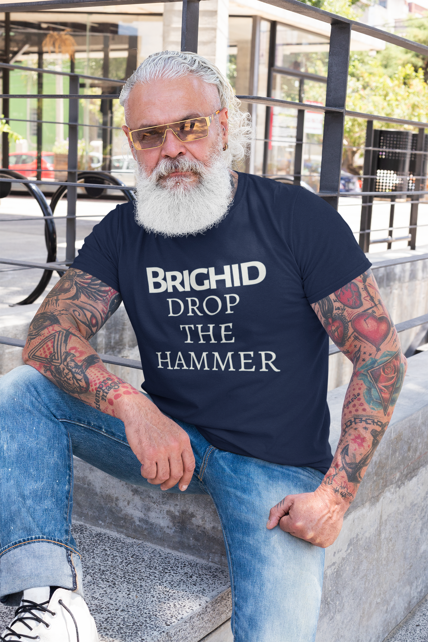 Brighid - Drop the Hammer - Red, Navy & Olive Green - Unisex Short Sleeve Jersey T-Shirt - Eel & Otter