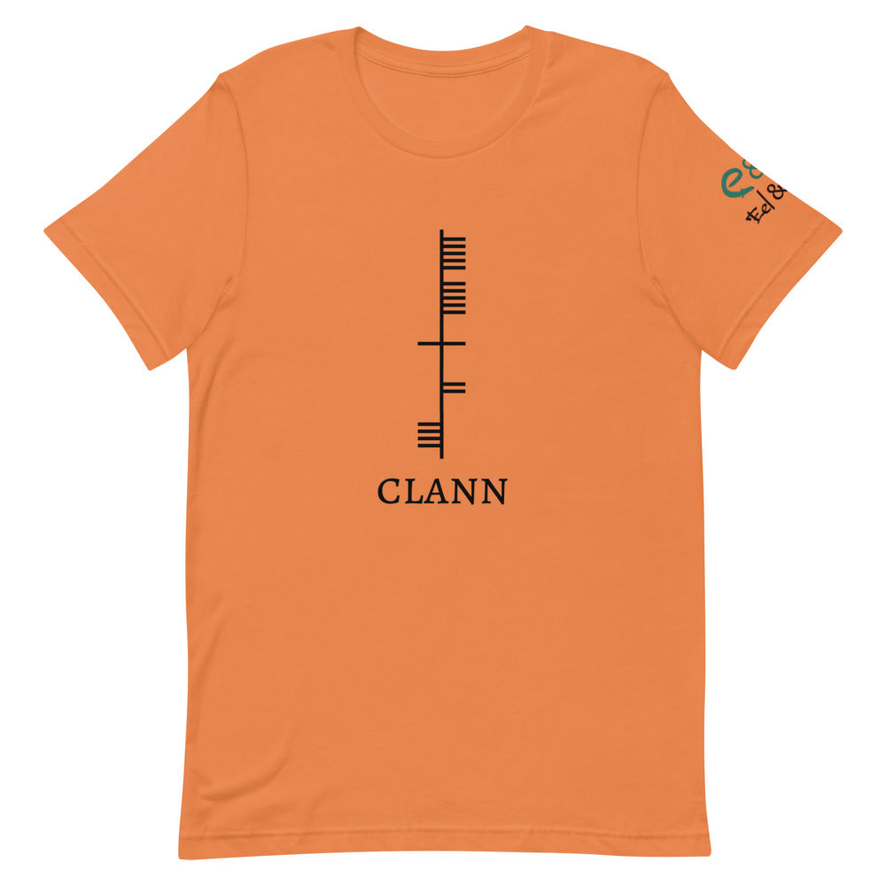 Ogham Series - Clann - Family - Short-Sleeve Unisex T-Shirt Burnt Orange, Lilac, Light Blue - Eel & Otter