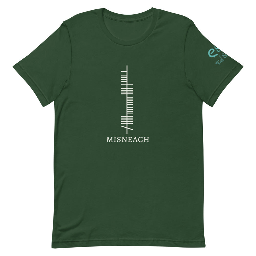 Ogham Series - Misneach - Courage - Short-Sleeve Unisex T-Shirt Black, Oxblook, Forest. - Eel & Otter