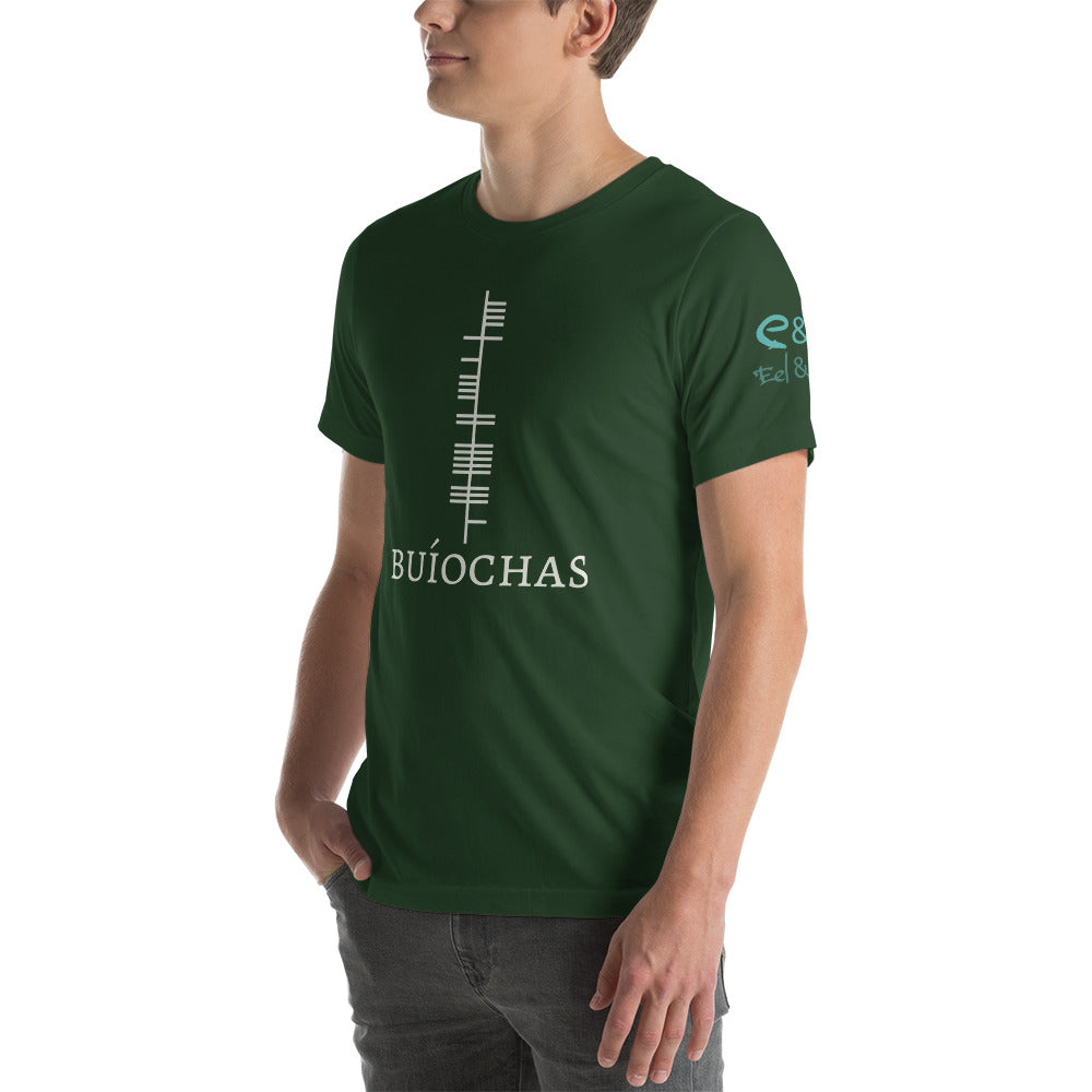 Ogham Series - Buíochas - Gratitude - Short-Sleeve Unisex T-Shirt, Black, Oxblood, Forest - Eel & Otter