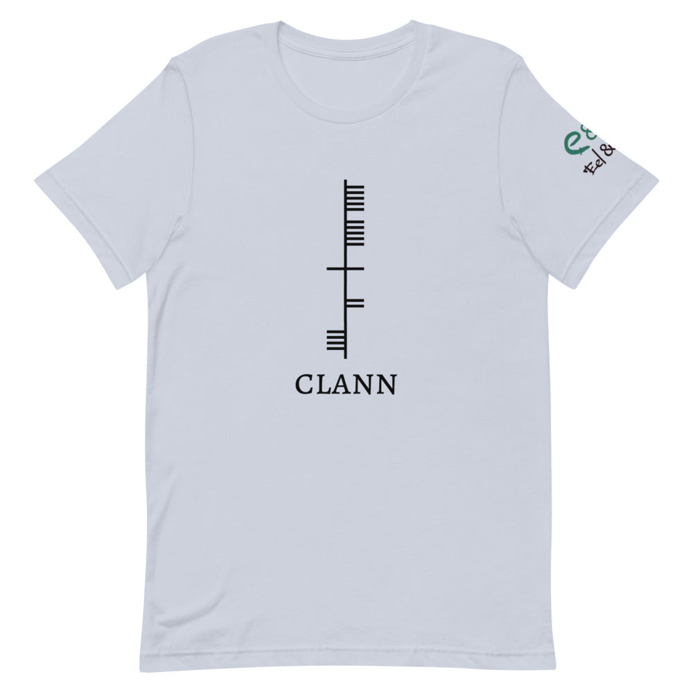 Ogham Series - Clann - Family - Short-Sleeve Unisex T-Shirt Burnt Orange, Lilac, Light Blue - Eel & Otter