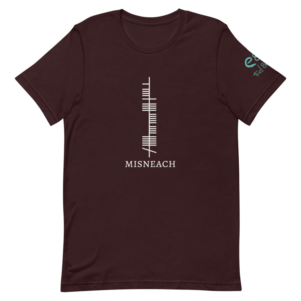 Ogham Series - Misneach - Courage - Short-Sleeve Unisex T-Shirt Black, Oxblook, Forest. - Eel & Otter