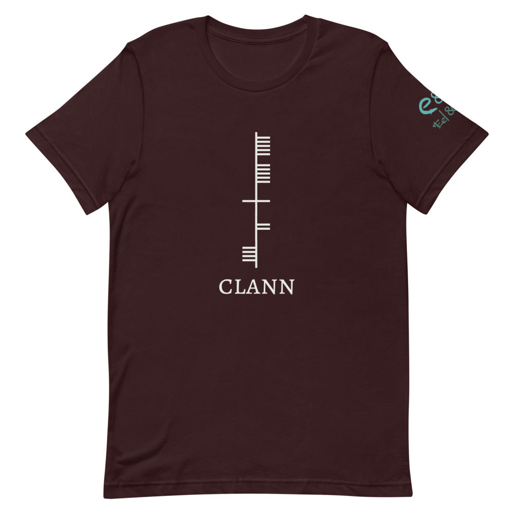Ogham Series - Clann - Family - Short-Sleeve Unisex T-Shirt Ox blood, Navy, Forest - Eel & Otter