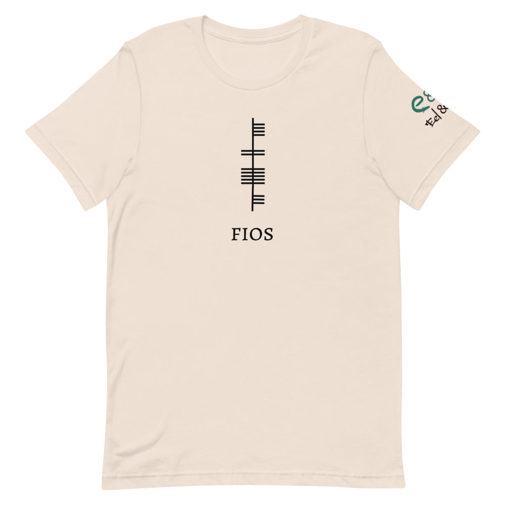 Ogham Series - Fios - Knowledge / Wisdom - Short-Sleeve Unisex T-Shirt, Pink, Light blue, Soft Cream - Eel & Otter