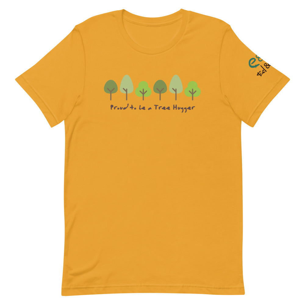 Proud to Be a Tree Hugger - Short-Sleeve Unisex T-Shirt - White, Steel Blue, Mustard - Eel & Otter