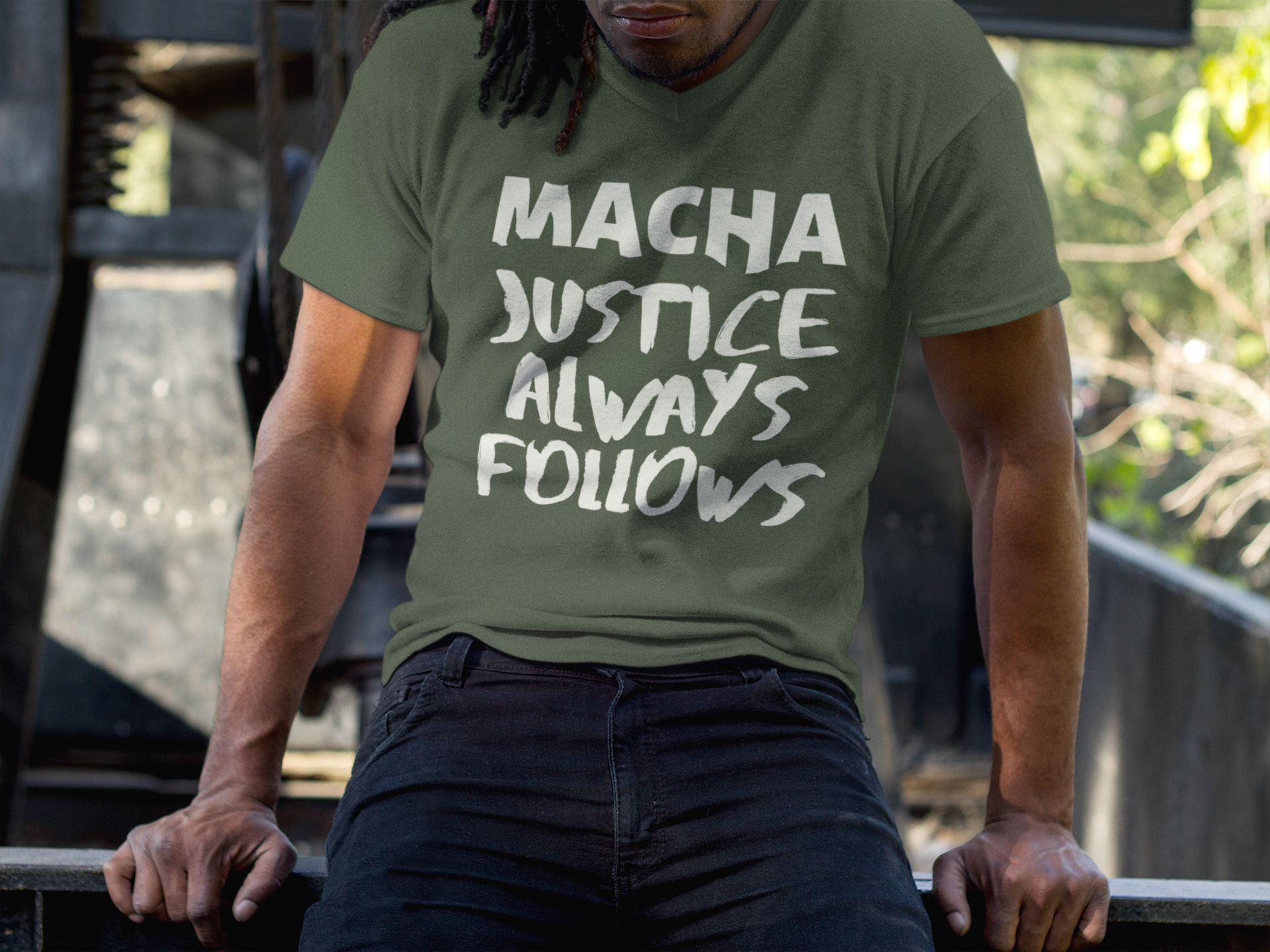 Macha Justice Always Follows Brown, Olive, True Royal, - Short-Sleeve Unisex T-Shirt - Eel & Otter