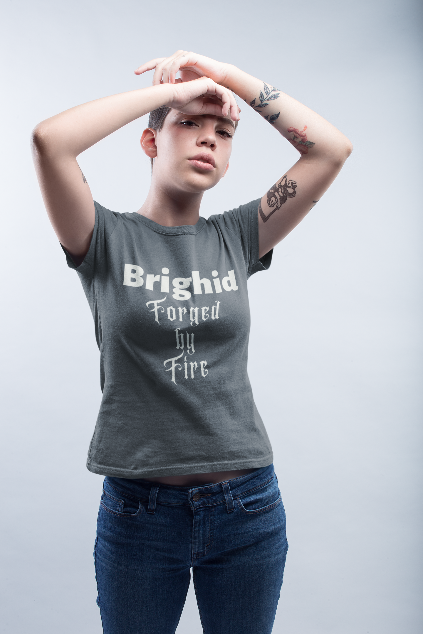 Brighid - Forged by Fire - Red, Asphalt & Brown - Unisex Short Sleeve Jersey T-Shirt - Eel & Otter