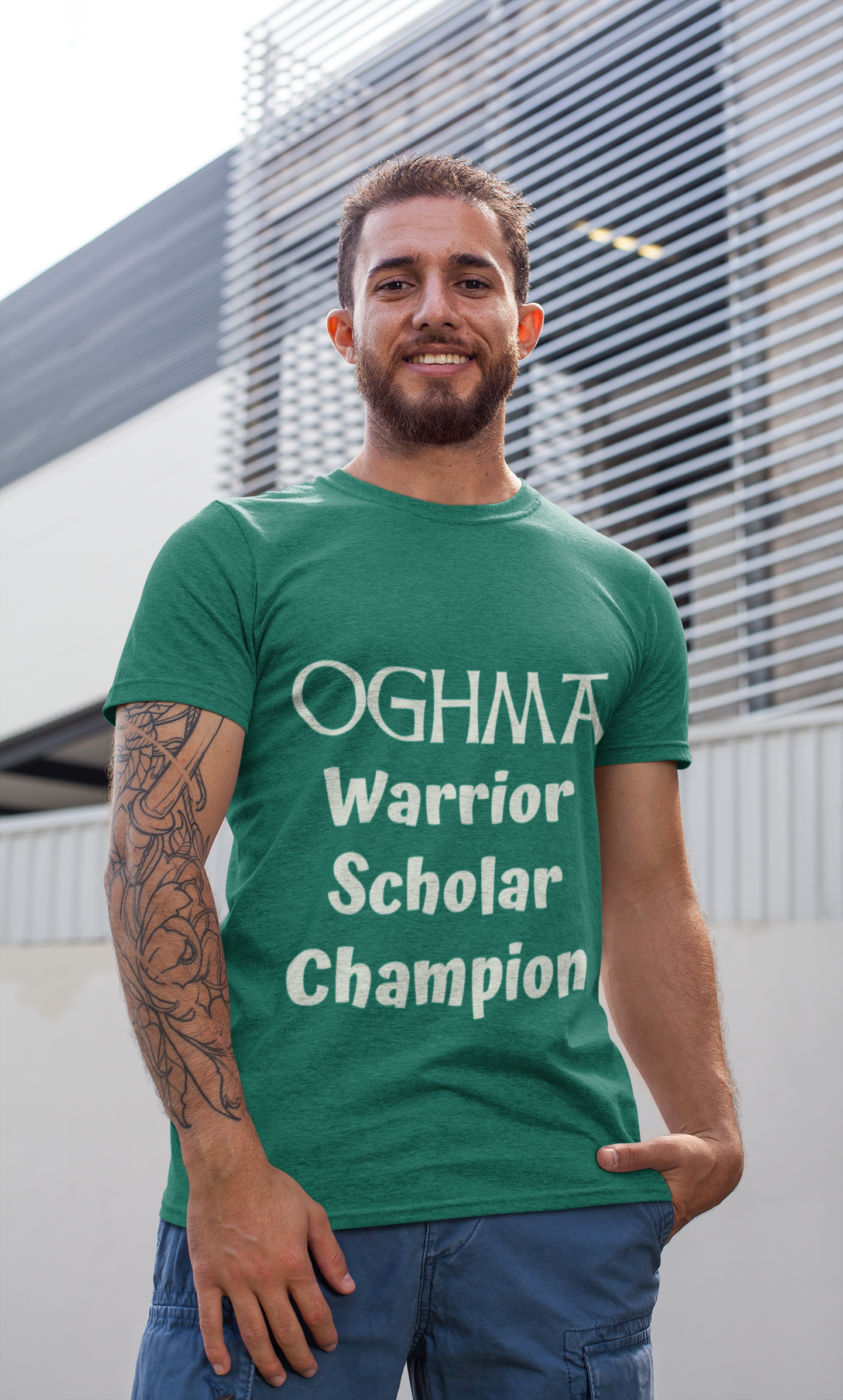 Oghma. Warrior, Scholar, Champion - Black, True Royal, Kelly, Short-Sleeve Unisex T-Shirt - Eel & Otter