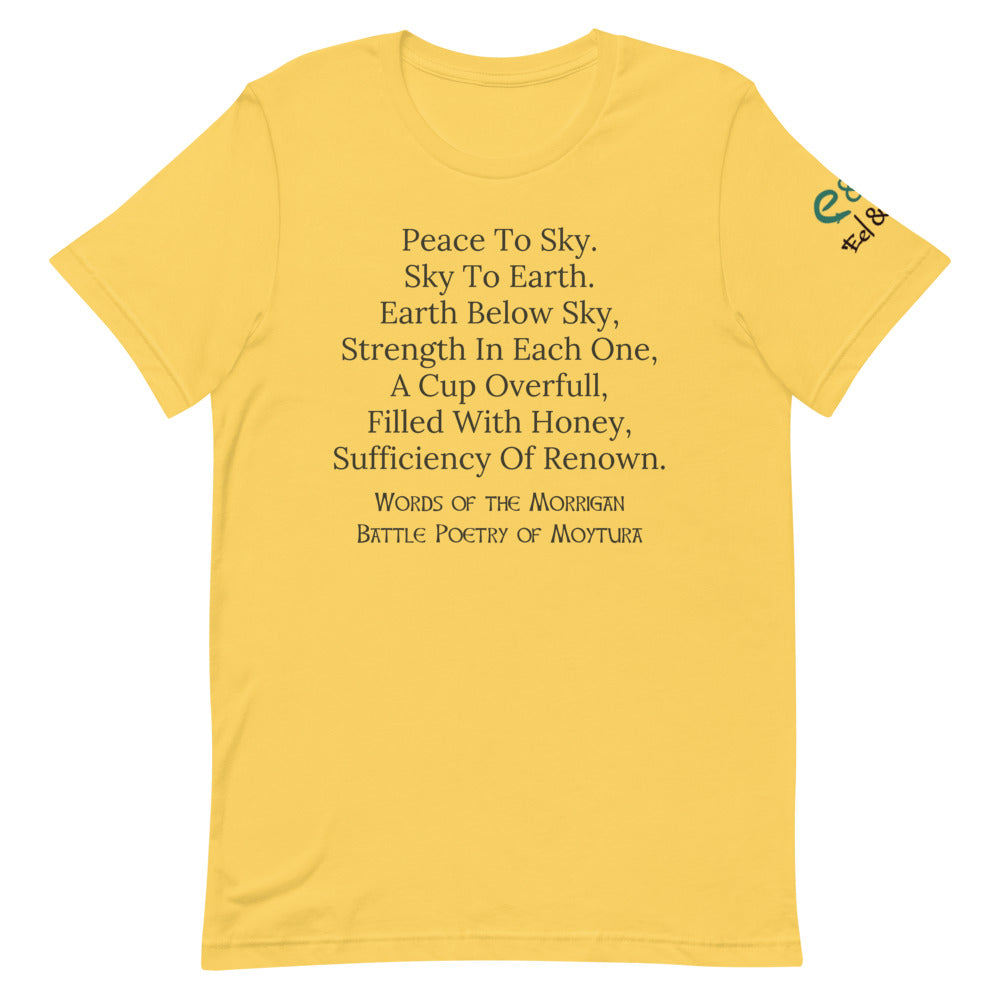 Peace to the Sky - Morrigan Prophesy - Short-Sleeve Unisex T-Shirt - Soft Cream, Silver, Yellow - Eel & Otter