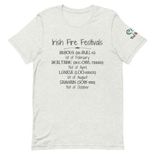 Load image into Gallery viewer, Irish Fire Festivals  -  Short-Sleeve Unisex T-Shirt Mauve, Gold, Ash - Eel &amp; Otter