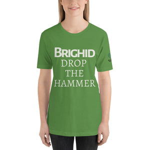 Brighid - Drop the Hammer - Aqua, Gold & Leaf Green - Unisex Short Sleeve Jersey T-Shirt - Eel & Otter