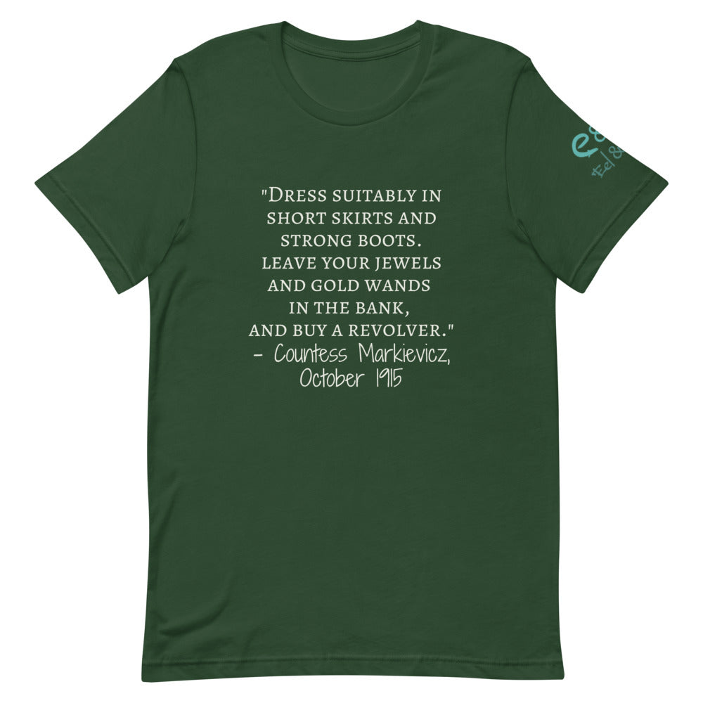 "short skirts and strong boots"- Short-Sleeve Unisex T-Shirt Black Forest Green Red - Eel & Otter