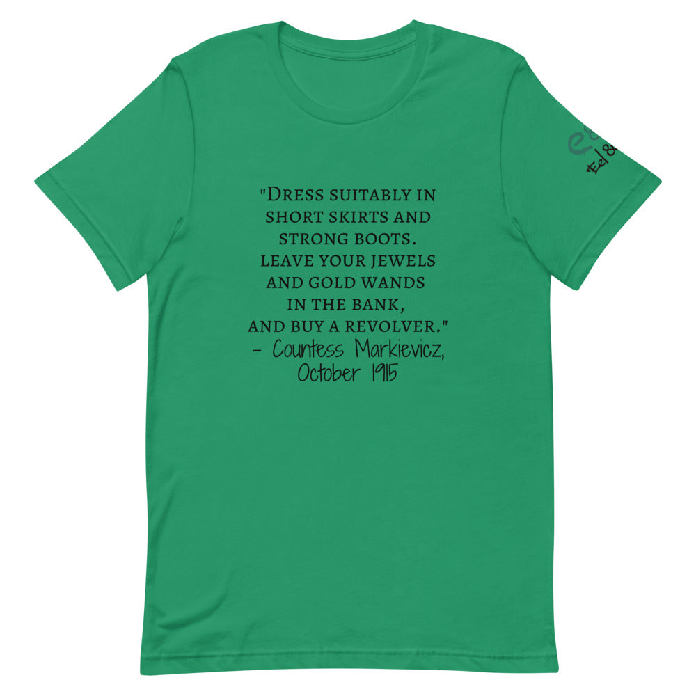 "short skirts and strong boots"- Short-Sleeve Unisex T-Shirt Kelly green, Pink, Silver - Eel & Otter