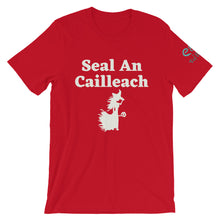 Load image into Gallery viewer, Seal an Cailleach - Black, Forest, Red -Short-Sleeve Unisex T-Shirt - Eel &amp; Otter