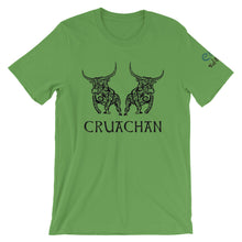 Load image into Gallery viewer, Bulls of Cruachan - Aqua, Gold &amp; Leaf Green - Unisex Short Sleeve Jersey T-Shirt - Eel &amp; Otter