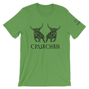 Bulls of Cruachan - Aqua, Gold & Leaf Green - Unisex Short Sleeve Jersey T-Shirt - Eel & Otter