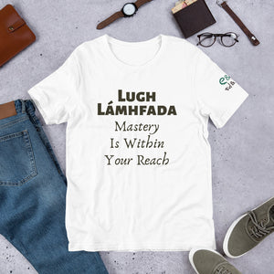 Lugh Lámhfada: Mastery - White, Cream & Gold - Unisex Short Sleeve Jersey T-Shirt - Eel & Otter