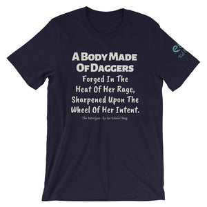 The Mórrígan: Daggers - Olive Green, Navy & Brown - Unisex Short Sleeve Jersey T-Shirt - Eel & Otter