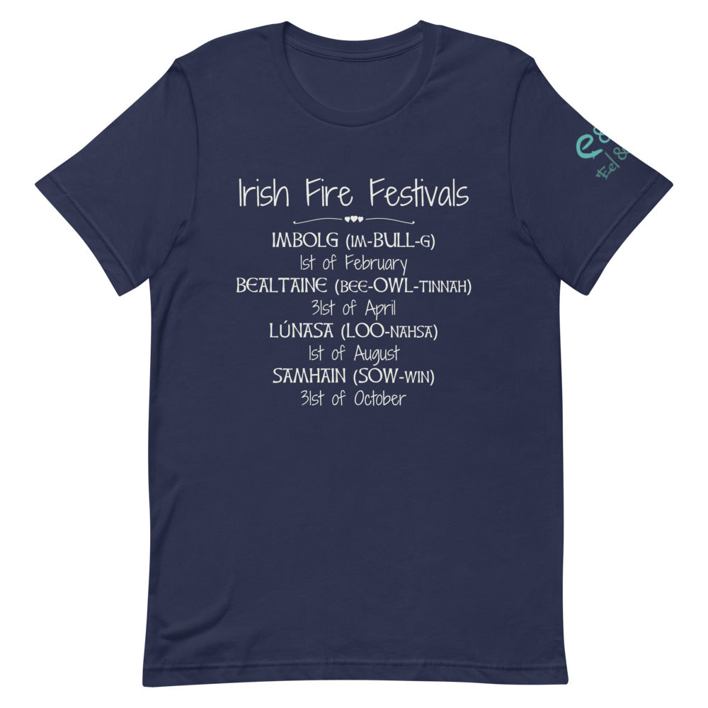 Irish Fire Festivals - Short-Sleeve Unisex T-Shirt, Black, Navy, Forest - Eel & Otter