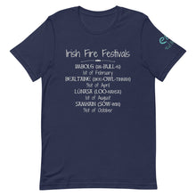 Load image into Gallery viewer, Irish Fire Festivals - Short-Sleeve Unisex T-Shirt, Black, Navy, Forest - Eel &amp; Otter