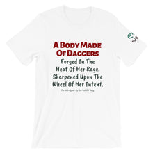 Load image into Gallery viewer, The Mórrígan: Daggers - White, Ash &amp; Silver - Unisex Short Sleeve Jersey T-Shirt - Eel &amp; Otter