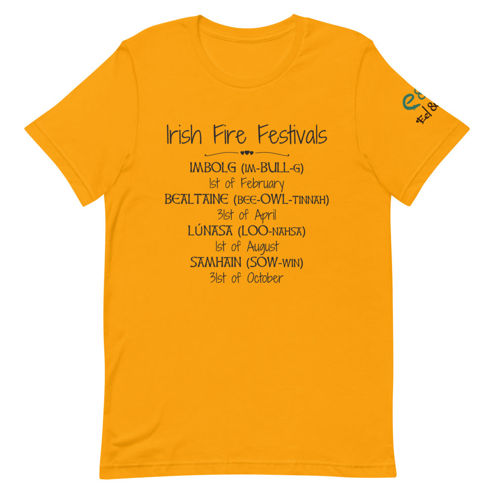 Irish Fire Festivals  -  Short-Sleeve Unisex T-Shirt Mauve, Gold, Ash - Eel & Otter