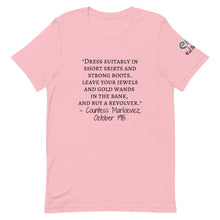 Load image into Gallery viewer, &quot;short skirts and strong boots&quot;- Short-Sleeve Unisex T-Shirt Kelly green, Pink, Silver - Eel &amp; Otter
