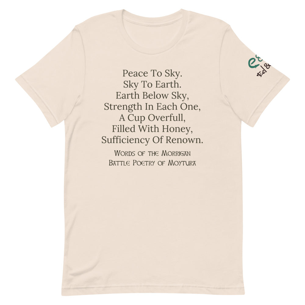 Peace to the Sky - Morrigan Prophesy - Short-Sleeve Unisex T-Shirt - Soft Cream, Silver, Yellow - Eel & Otter