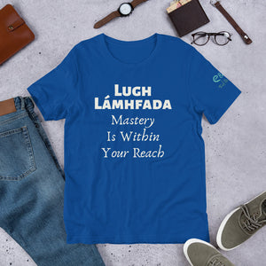 Lugh Lámhfada: Mastery - Black, Grey & Blue - Unisex Short Sleeve Jersey T-Shirt - Eel & Otter