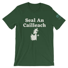 Load image into Gallery viewer, Seal an Cailleach - Black, Forest, Red -Short-Sleeve Unisex T-Shirt - Eel &amp; Otter