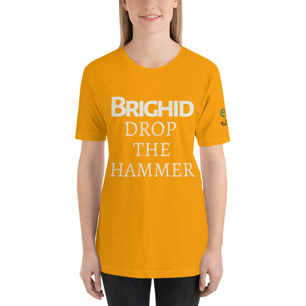 Brighid - Drop the Hammer - Aqua, Gold & Leaf Green - Unisex Short Sleeve Jersey T-Shirt - Eel & Otter