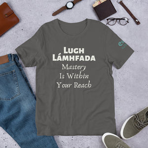 Lugh Lámhfada: Mastery - Black, Grey & Blue - Unisex Short Sleeve Jersey T-Shirt - Eel & Otter