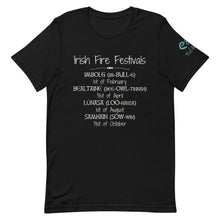 Load image into Gallery viewer, Irish Fire Festivals - Short-Sleeve Unisex T-Shirt, Black, Navy, Forest - Eel &amp; Otter