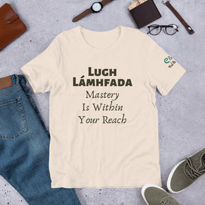Lugh Lámhfada: Mastery - White, Cream & Gold - Unisex Short Sleeve Jersey T-Shirt - Eel & Otter