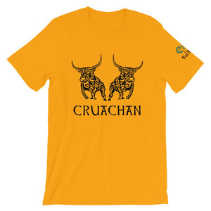 Bulls of Cruachan - Aqua, Gold & Leaf Green - Unisex Short Sleeve Jersey T-Shirt - Eel & Otter