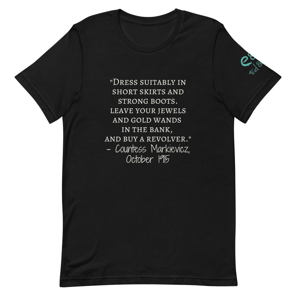 "short skirts and strong boots"- Short-Sleeve Unisex T-Shirt Black Forest Green Red - Eel & Otter