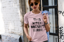 Load image into Gallery viewer, This Witch Doesn&#39;t Burn! - Short-Sleeve Unisex T-Shirt Silver, Pink, Steel Blue - Eel &amp; Otter
