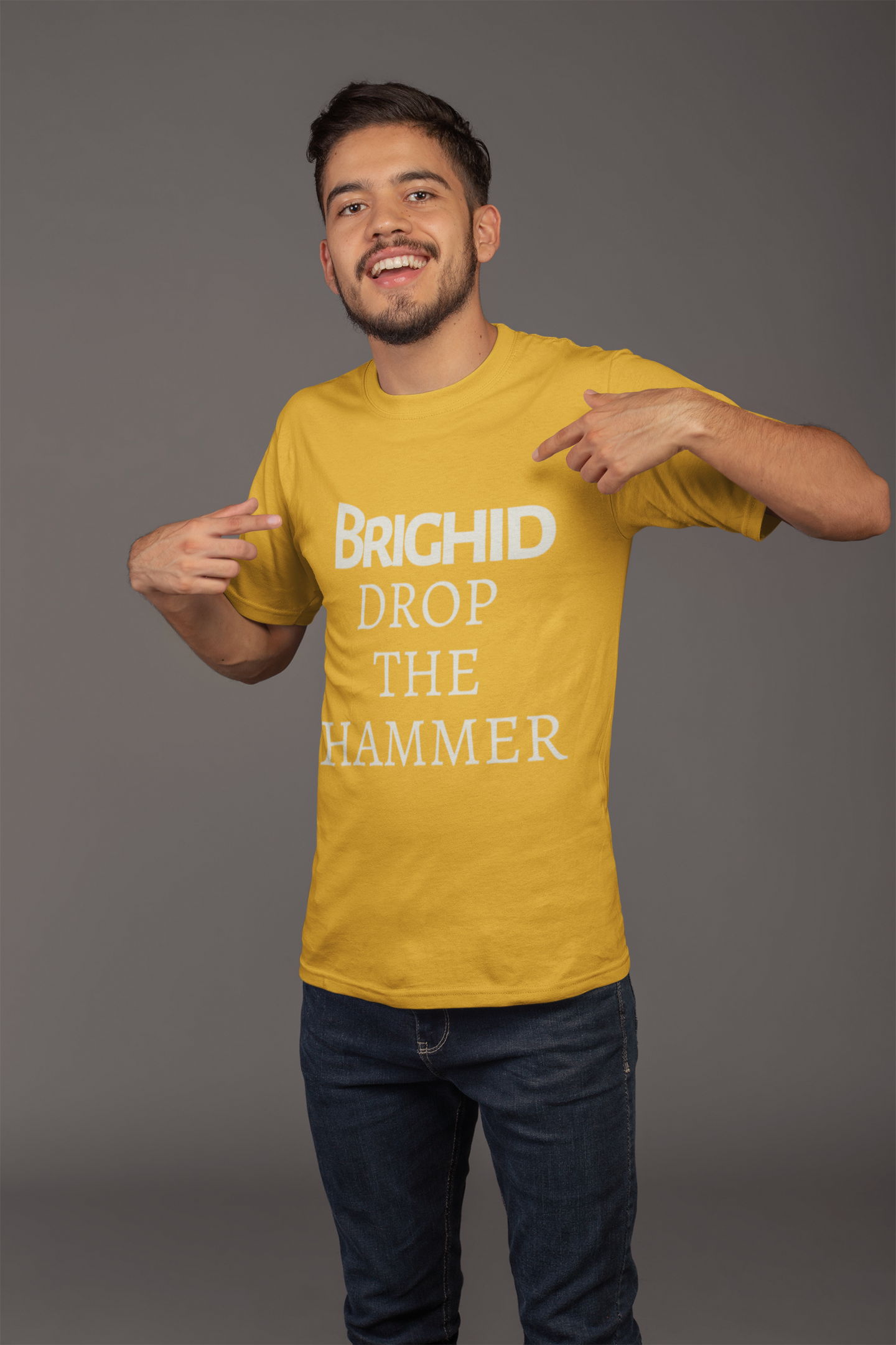 Brighid - Drop the Hammer - Aqua, Gold & Leaf Green - Unisex Short Sleeve Jersey T-Shirt - Eel & Otter