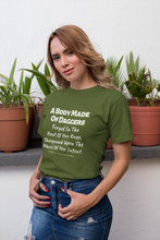 Load image into Gallery viewer, The Mórrígan: Daggers - Olive Green, Navy &amp; Brown - Unisex Short Sleeve Jersey T-Shirt - Eel &amp; Otter